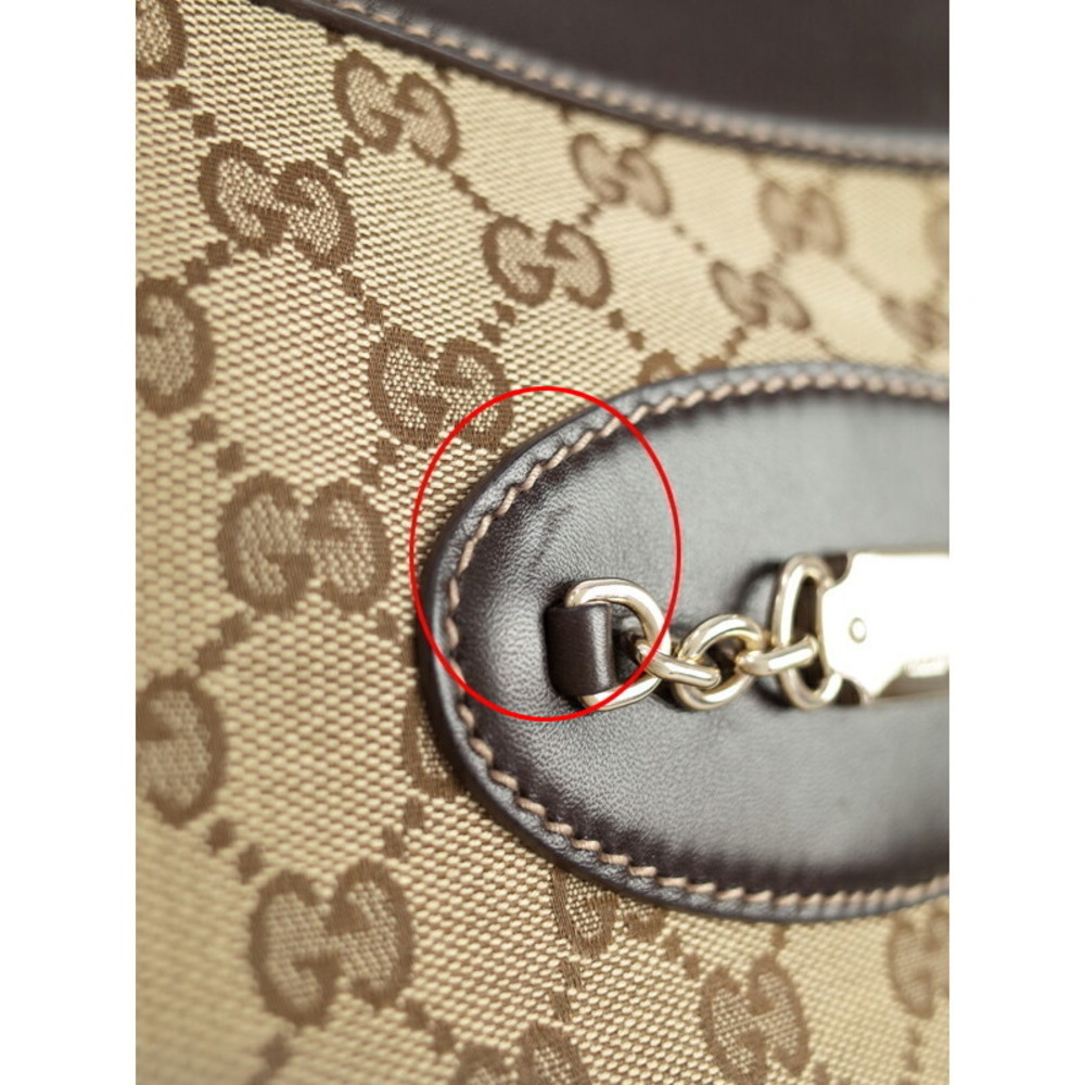 Gucci beige GG monogram canvas brown leather horsebit Tote Shoulder Bag - Picture 5 of 9
